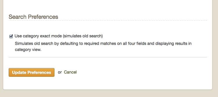 Site Preferences - Category Exact mode