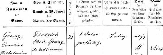 Beispielseite: Eintrag zur Braut