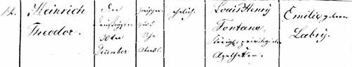 Taufeintrag von Theodor Fontane