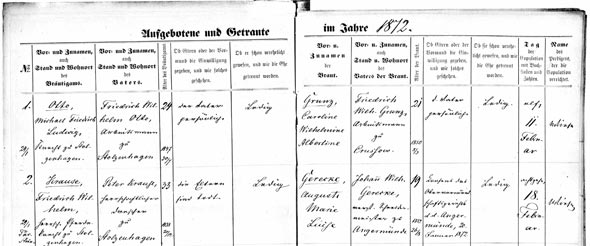 Kirchenbücher online - Beispielseite - Trauung