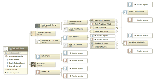 Vue généalogique d’un arbre en ligne Ancestry