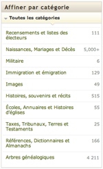 Affinez vos recherches par catégorie de bases de données sur Ancestry.fr