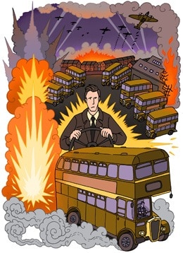 Burning bus depot