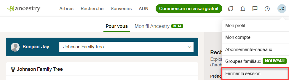 Sélectionnez votre nom ou votre nom d'utilisateur et choisissez Déconnexion