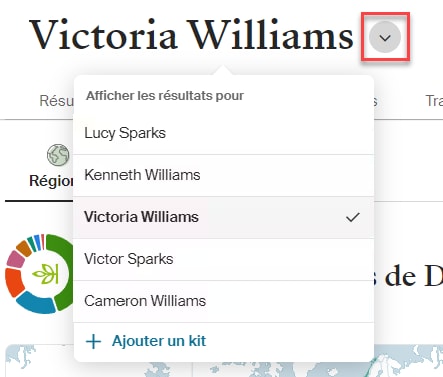 the DNA test selection drop-down menu
