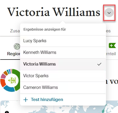 the DNA test selection drop-down menu