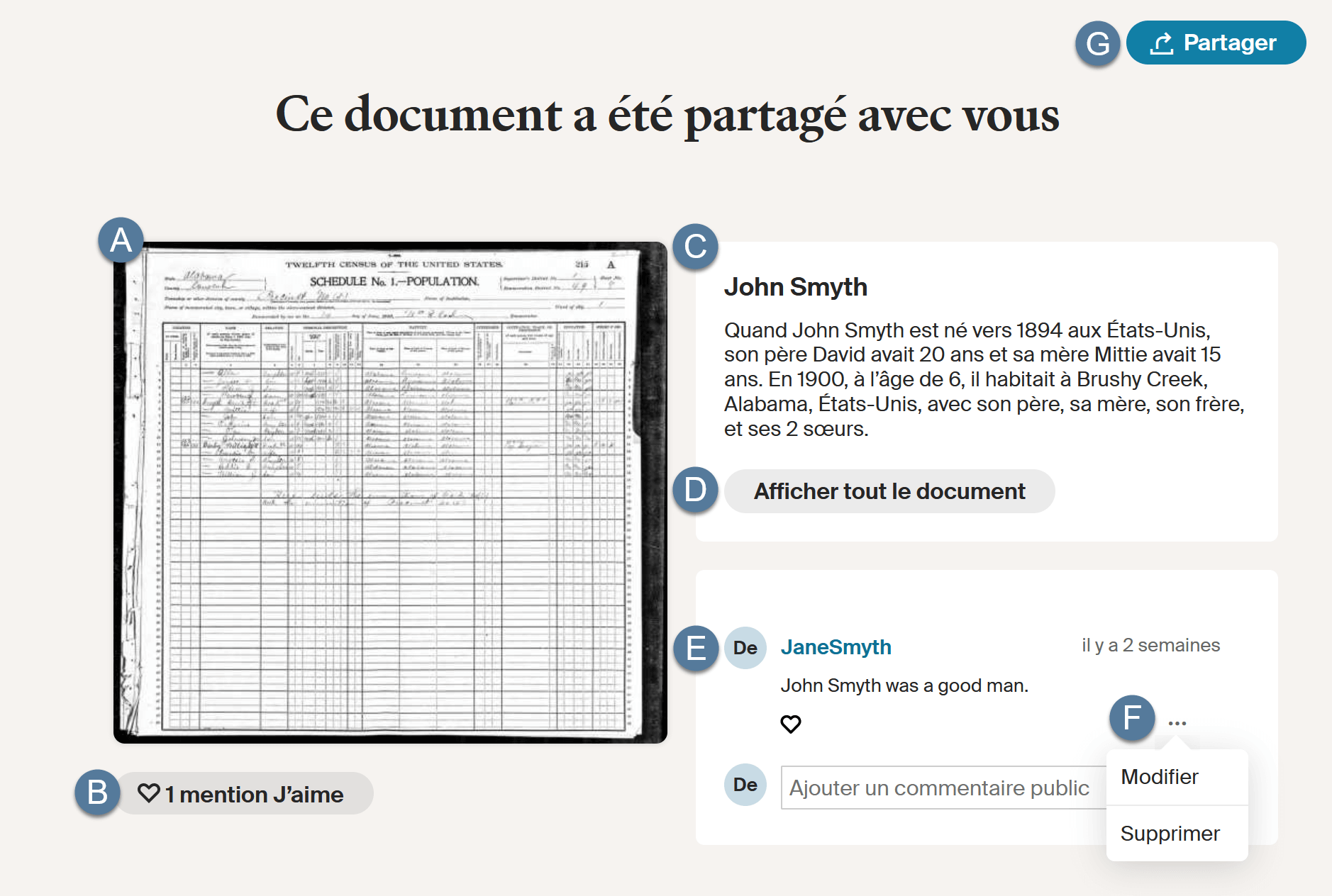 Example image of a record sharing page