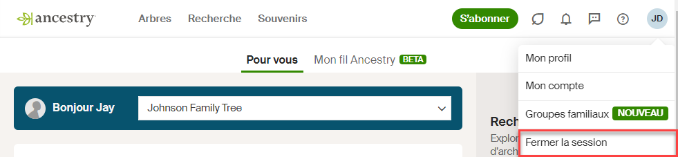 Sélectionnez votre nom ou votre nom d'utilisateur et choisissez Déconnexion