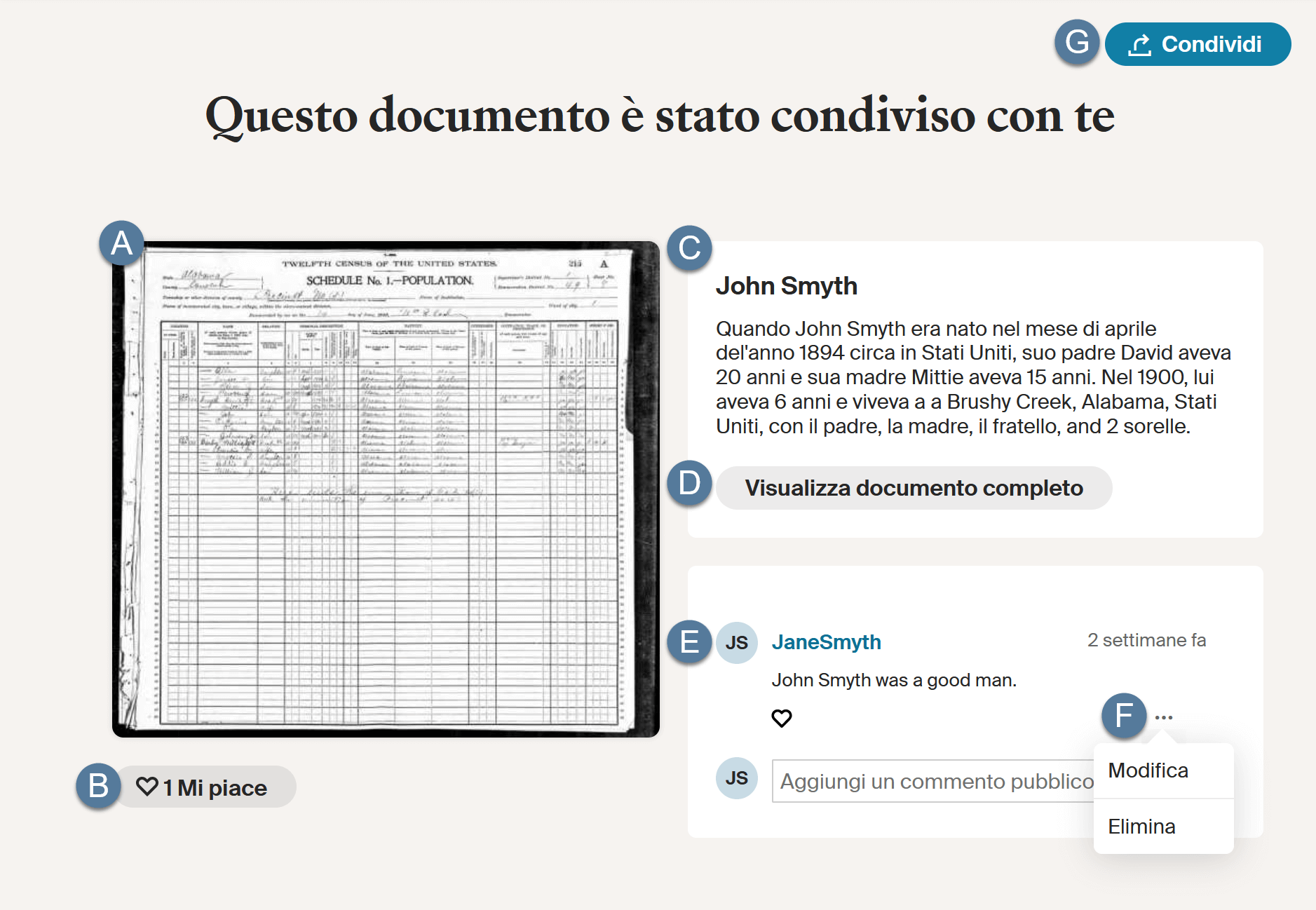 Example image of a record sharing page