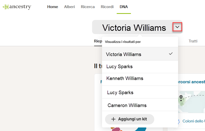 the DNA test selection drop-down menu