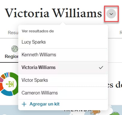 the DNA test selection drop-down menu