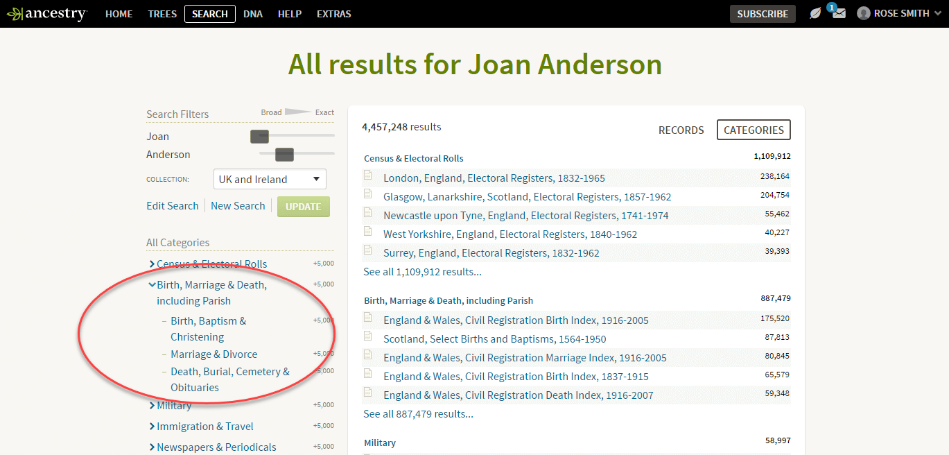 How to search ancestry