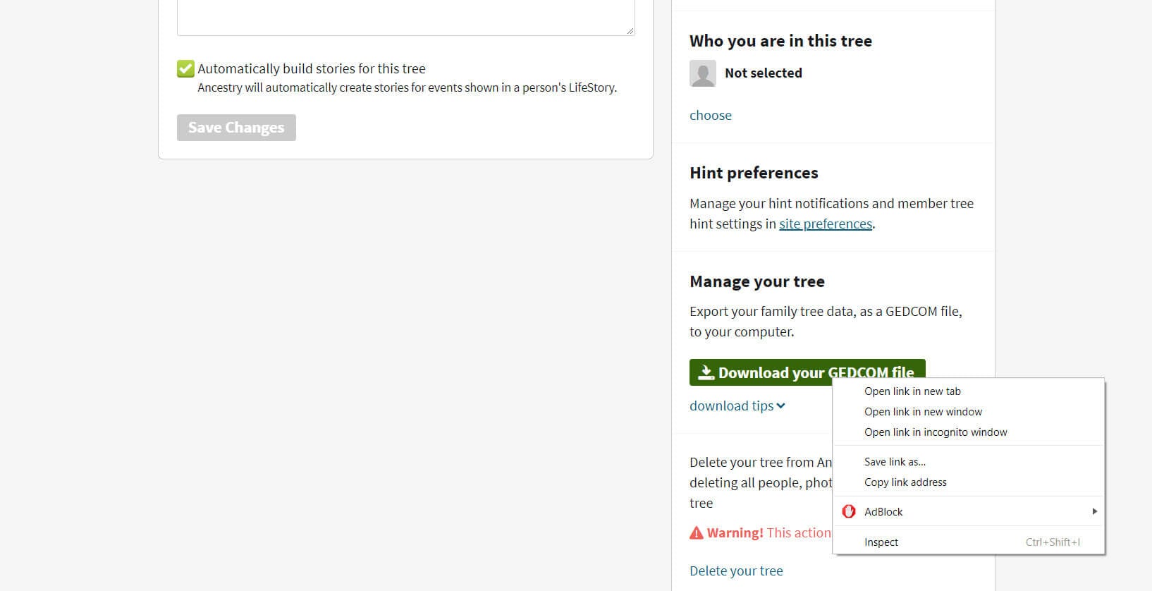 uploading and downloading trees
