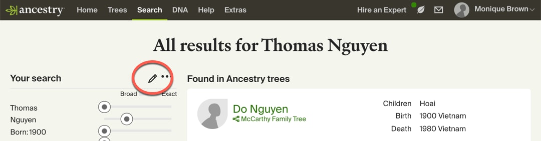 editing search results