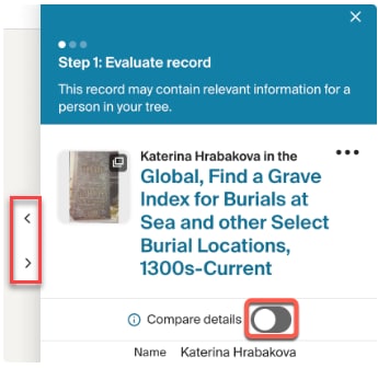 Click Compare details or the arrows on the side of the panel